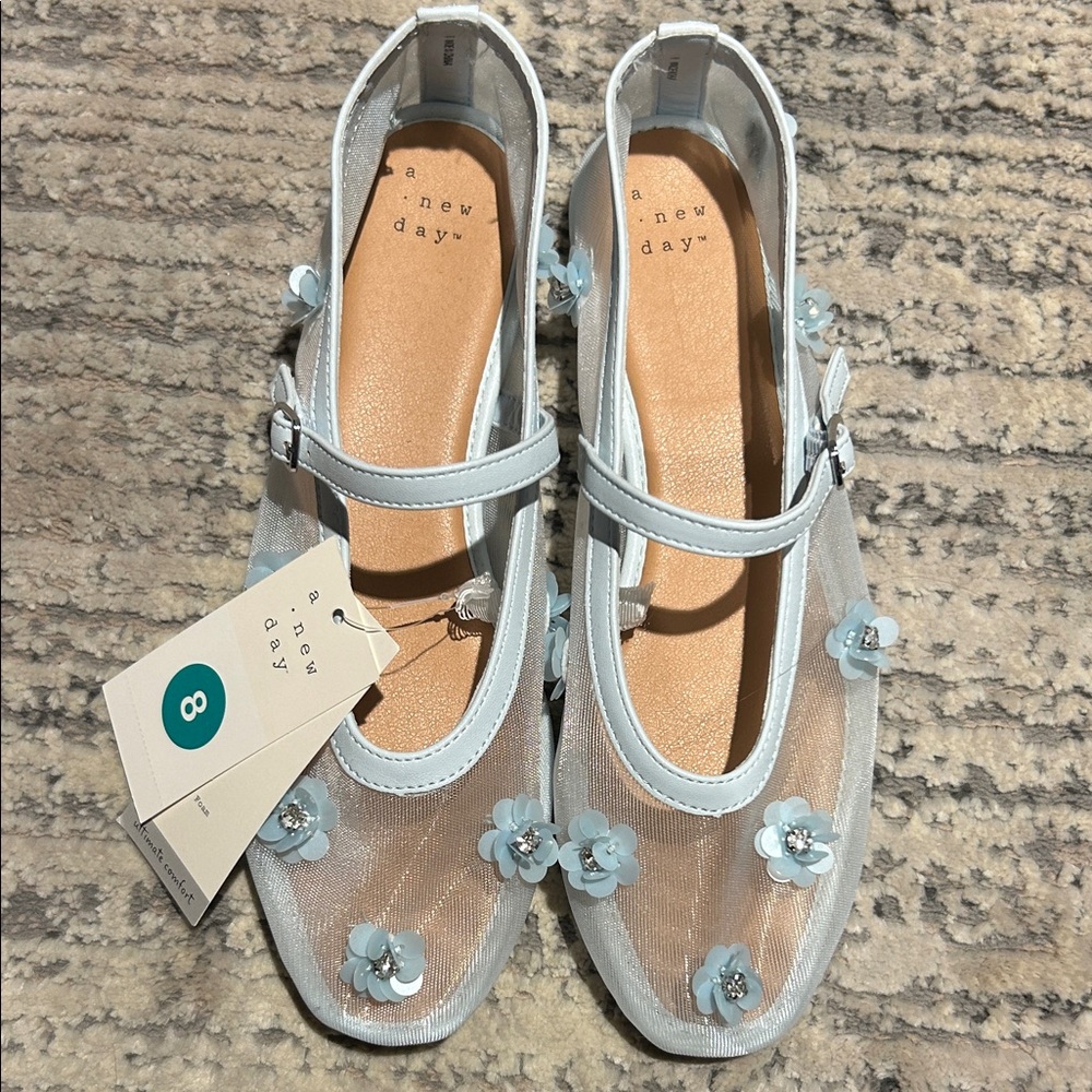 A New Day Women's Blue Floral Mesh Flats